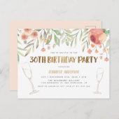 Blush & Gold Glitter Champagne 30e verjaardag Uitnodiging Briefkaart (Voorkant / Achterkant)