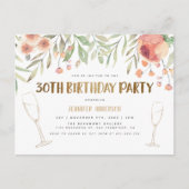Blush & Gold Glitter Champagne 30e verjaardag Uitnodiging Briefkaart (Voorkant)