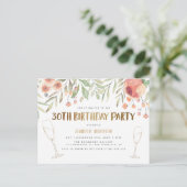 Blush & Gold Glitter Champagne 30e verjaardag Uitnodiging Briefkaart (Staand voorkant)