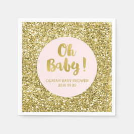 Blush Gold Glitter Confetti Oh Baby Baby shower Servet