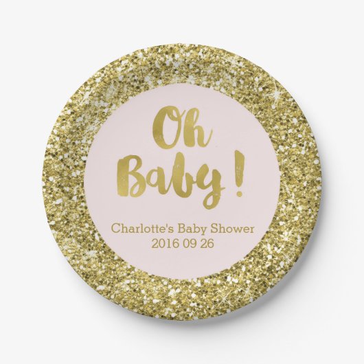 Blush Gold Glitter Oh Baby Bord (Voorkant)
