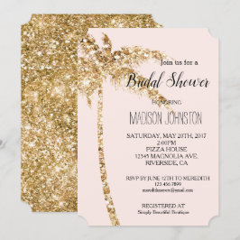 Blush Gold Glitter Palm Tree Vrijgezellenfeest Kaart