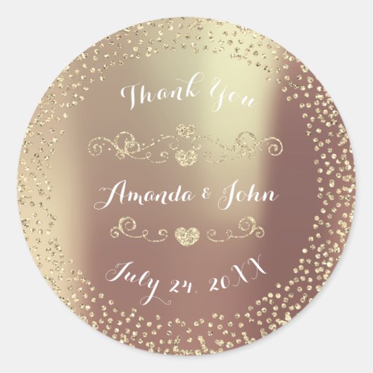 Blush Gold Glitter Sla de datum op Bedankt Ronde Sticker (Voorkant)