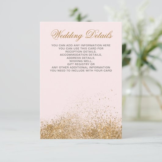 Blush Gold Glitter Sparkle Elegant Wedding Informatiekaartje (Staand voorkant)