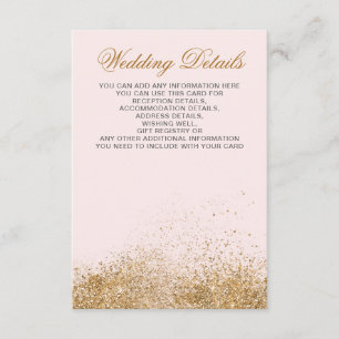 Blush Gold Glitter Sparkle Elegant Wedding Informatiekaartje