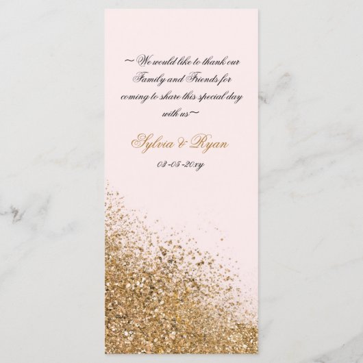 Blush Gold Glitter Sparkle Elegant Wedding Menu (Achterkant)