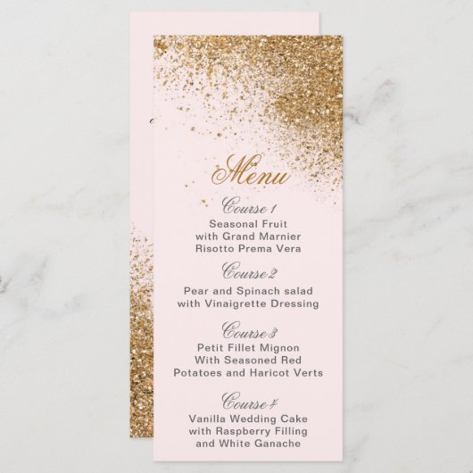 Blush Gold Glitter Sparkle Elegant Wedding Menu (Voorkant / Achterkant)