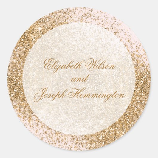 Blush Gold Glitter Sparkle Elegant Wedding Ronde Sticker (Voorkant)