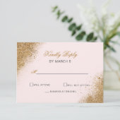 Blush Gold Glitter Sparkle Elegant Wedding RSVP Kaartje (Staand voorkant)