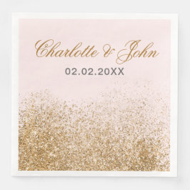 Blush Gold Glitter Sparkle Elegant Wedding Servet