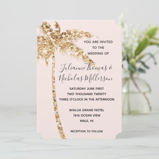 Blush Gold Glitter Tropische palmboom Kaart (Staand voorkant)