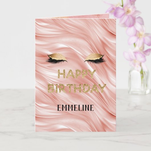 Blush Gold Glitter Wimpers Verjaardag Kaart (Orchidee)