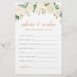 Blush Gold Green Floral Bride Advice and Wishes<br><div class="desc">Het vrijgezellenfeest Advice & Wwish note for the Bride-to-Be bevat een elegant ontwerp van florale waterverf met geschilderde rozen, ranunculus bloemen en bladeren in neutraal voorjaar- en zomertinten van wit, crème, wazige roze, goud, roos goud en groen. De achterkant van de kaart is zacht zwart met een abstract geborsteld puntpatroon....</div>