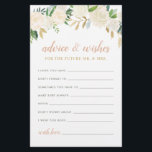Blush Gold Green Floral Mr en Mrs Advice Wishes<br><div class="desc">Wedding vrijgezellenfeest Advice & Wwish note for the Future Mr. & Mrs. heeft een elegant florale waterverf met geschilderde rozen, ranunculus bloemen en bladeren in neutrale lente- en zomertinten van wit, crème, wazige roze, goud, roos goud en groen. De achterkant van de kaart is zacht zwart met een abstract geborsteld...</div>