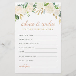 Blush Gold Green Floral Mr en Mrs Advice Wishes