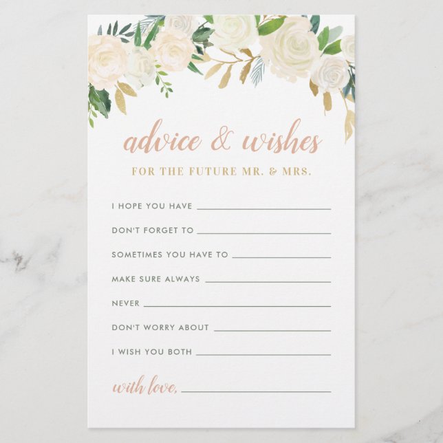 Blush Gold Green Floral Mr en Mrs Advice Wishes (Voorkant)