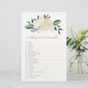 Blush Gold Green Floral Weddenschap Word Scramble  Briefpapier