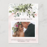 Blush Gold Greenery Dusty Blue Save the Date Foto