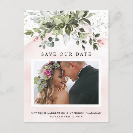 Blush Gold Greenery Dusty Blue Save the Date Foto Briefkaart