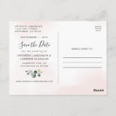 Blush Gold Greenery Dusty Blue Save the Date Foto Briefkaart (Achterkant)