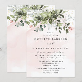 Blush Gold Greenery Dusty Blue verlovingsfeest Kaart
