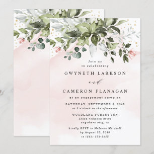 Blush Gold Greenery Dusty Blue verlovingsfeest Kaart