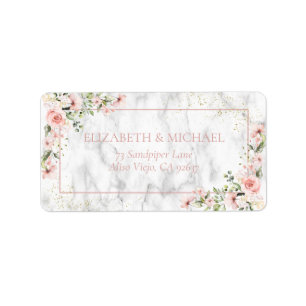 Blush Gold Greenery Dusty Pink Floral Address Etiket