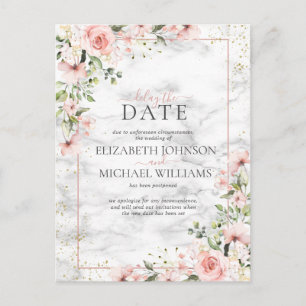 Blush Gold Greenery Dusty Pink Floral Delay Date Briefkaart