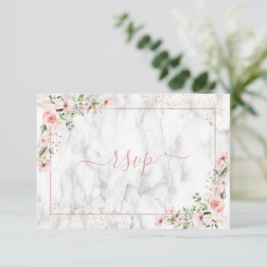 Blush Gold Greenery Dusty Pink Floral RSVP (Staand voorkant)