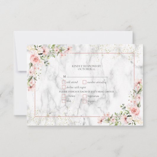 Blush Gold Greenery Dusty Pink Floral RSVP (Achterkant)