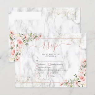 Blush Gold Greenery Dusty Pink Floral RSVP Uitnodiging Briefkaart