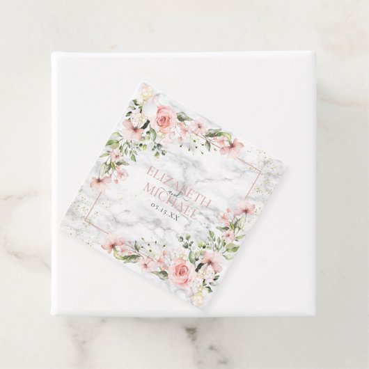 Blush Gold Greenery Dusty Pink Floral Wedding Bedankjes Labels (In situ)