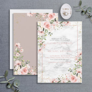 Blush Gold Greenery Dusty Pink Floral Wedding Invi Kaart