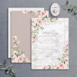 Blush Gold Greenery Dusty Pink Floral Wedding Invi Kaart