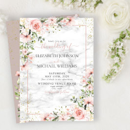 Blush Gold Greenery Dusty Pink Floral Wedding Kaart