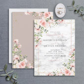Blush Gold Greenery Dusty Pink Floral Wedding Kaart