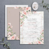 Blush Gold Greenery Dusty Pink Floral Wedding Kaart