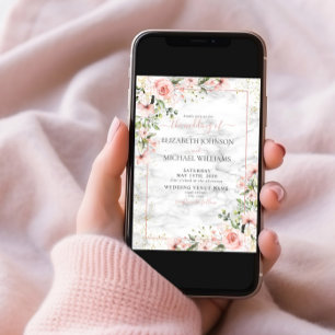 Blush Gold Greenery Dusty Pink Floral Wedding Kaart