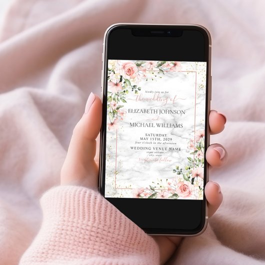 Blush Gold Greenery Dusty Pink Floral Wedding Kaart