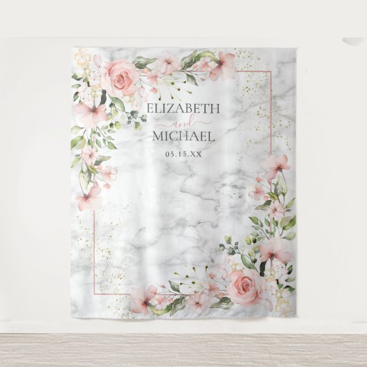 Blush Gold Greenery Dusty Pink Floral Wedding Wandkleed (Voorkant)