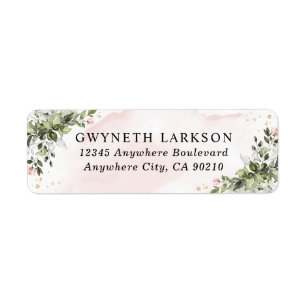 Blush Gold Greenery Succulent Dusty Blue Wedding Etiket