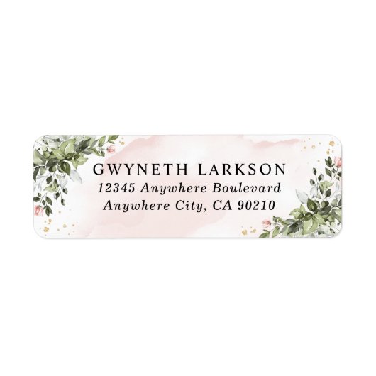 Blush Gold Greenery Succulent Dusty Blue Wedding Etiket (Voorkant)