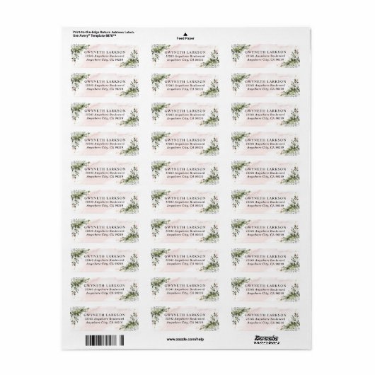 Blush Gold Greenery Succulent Dusty Blue Wedding Etiket (Full Sheet)