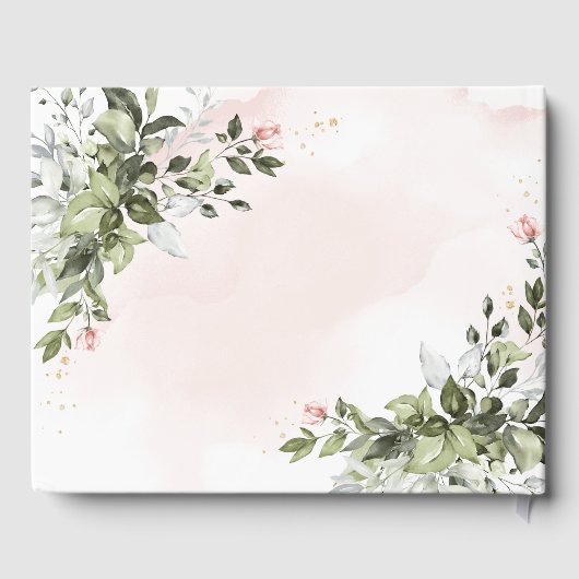 Blush Gold Greenery Succulent Dusty Blue Wedding Gastenboek (Achterkant)