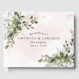 Blush Gold Greenery Succulent Dusty Blue Wedding Gastenboek