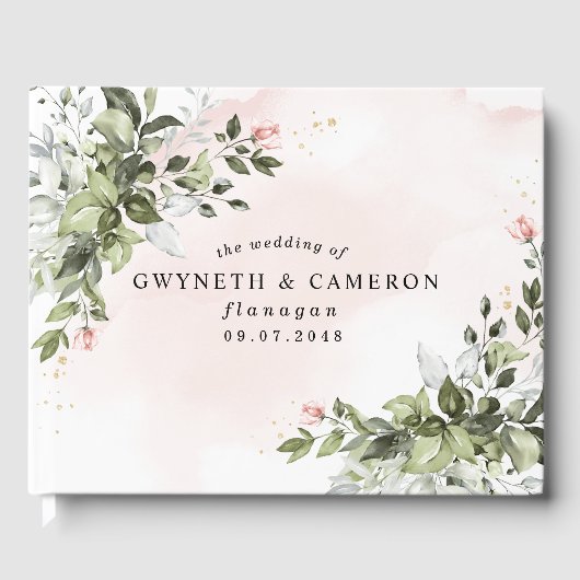 Blush Gold Greenery Succulent Dusty Blue Wedding Gastenboek (Voorkant)