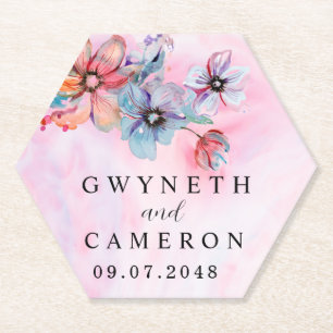 Blush Gold Greenery Succulent Dusty Blue Wedding N Kartonnen Onderzetters