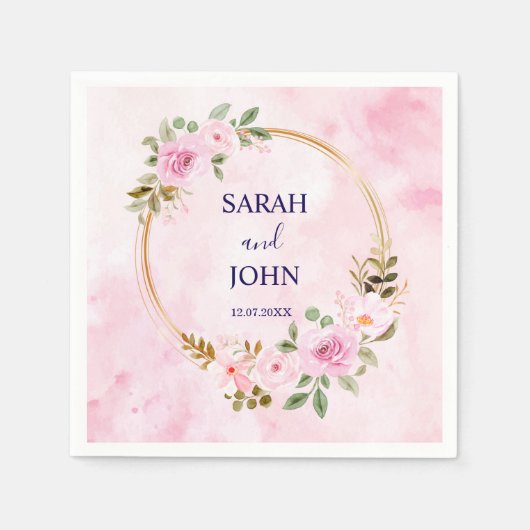 Blush Gold Greenery Succulent Dusty Blue Wedding N Servet (Voorkant)
