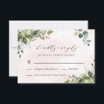 Blush Gold Greenery Succulent Dusty Blue Wedding RSVP Kaartje<br><div class="desc">Het ontwerp is voorzien van licht- of wazige roze waterverf-spetters met gesimuleerde gedrukte gouden flecks. Het ontwerp is ook voorzien van wazige roze roze spoelelementen in een groenere bouquet of baard. De kreet bevat een succulent, eucalyptus en andere groene elementen in schaduwen van donkergroene, sage groene, stoffige blauw en nog...</div>