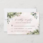 Blush Gold Greenery Succulent Dusty Blue Wedding RSVP Kaartje (Voorkant)